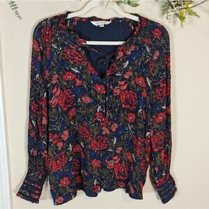 Per Una Floral Metallic Long Sleeve Peasant Blouse
